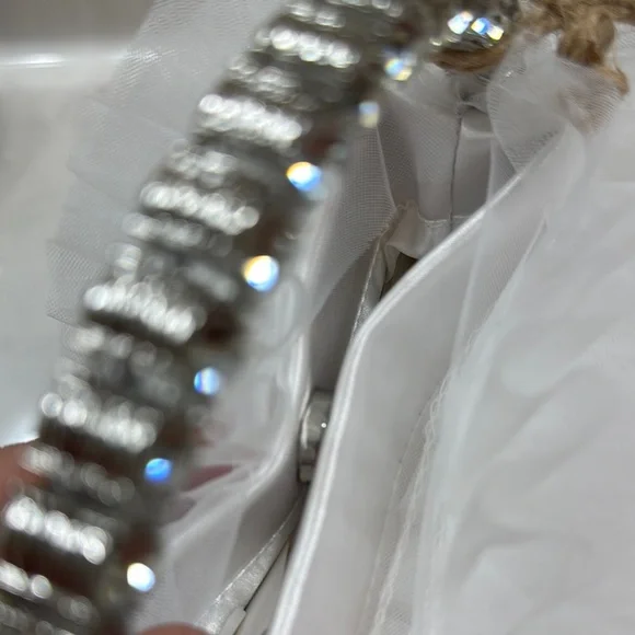 Jewel Badgley Mischka Jazzie Tulle Layered Ruffle Pouch Clutch - Picture 6 of 8